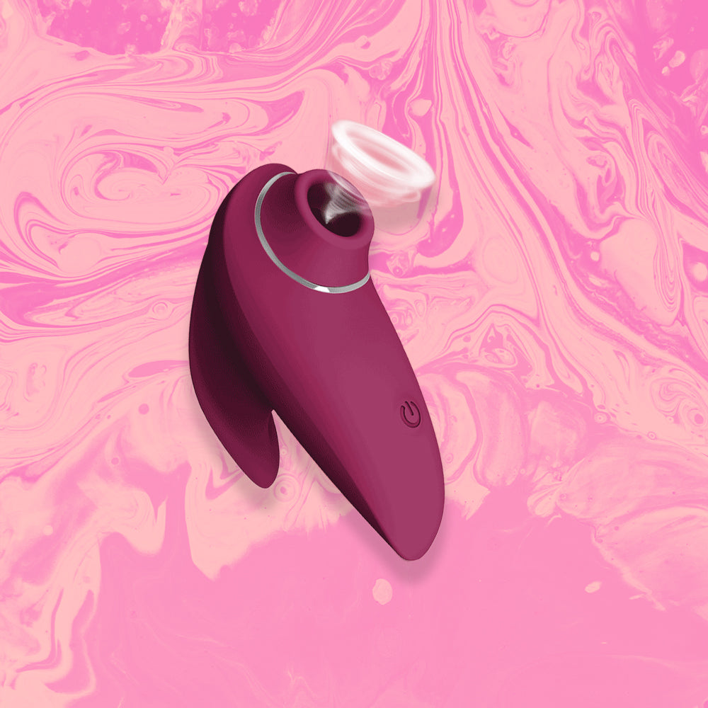 Clio Clitoris Sucker - Soft touch Silicone, 10 sucking modes, waterproof & USB rechargeable in colour wine red