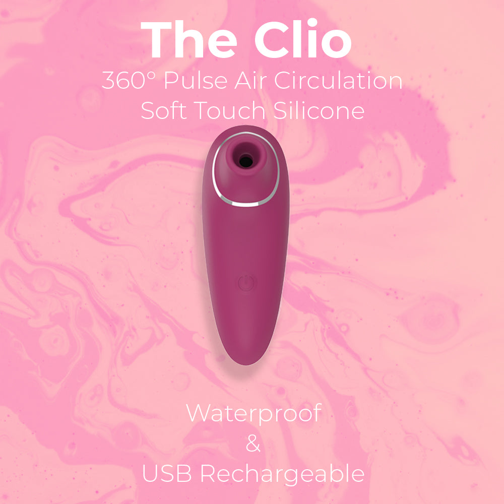 Clio Clitoris Sucker - Soft touch Silicone, 10 sucking modes, waterproof & USB rechargeable in colour wine red