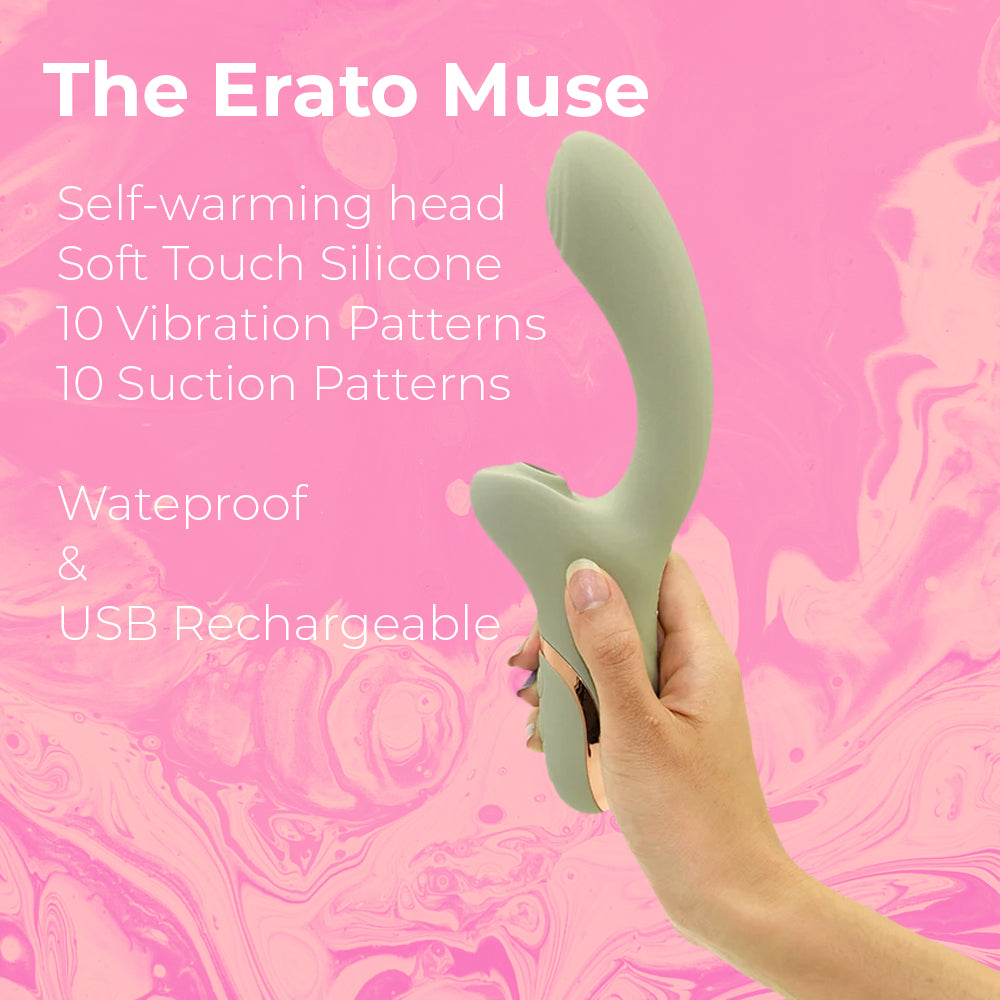 Erato Muse Clitoris Sucking Rabbit Vibrator - Self warming head, Soft touch Silicone, 10 Vibration patterns, 10 suction patterns, waterproof & USB rechargeable in colour green