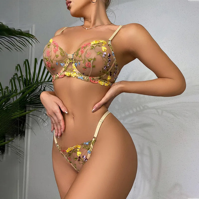Aurelia bra & thong lingerie set summer yellow pose