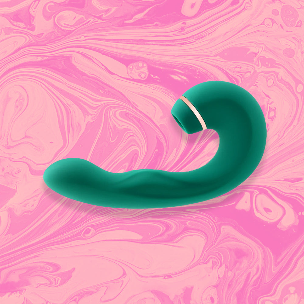 Selena Clitoris Sucking Pulsating Vibrator - Soft touch Silicone, 10 Vibration patterns, 5 sucking modes, 5 pulsating modes, waterproof & USB rechargeable in colour green