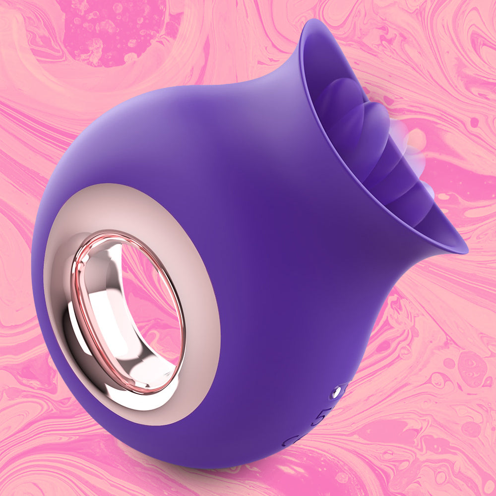 The Halia Clitoral Licking Vibrator - Clitoris Stimulation - Cunninglingus Toy - Soft touch silicone, 9 Vibration & Licking patterns, Waterproof & USB Rechargeable in colour purple - sex toy