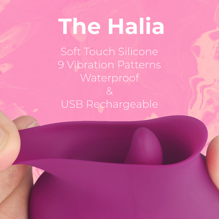 The Halia Clitoral Licking Vibrator - Clitoris Stimulation - Cunninglingus Toy - Soft touch silicone, 9 Vibration & Licking patterns, Waterproof & USB Rechargeable in colour wine red - sex toy