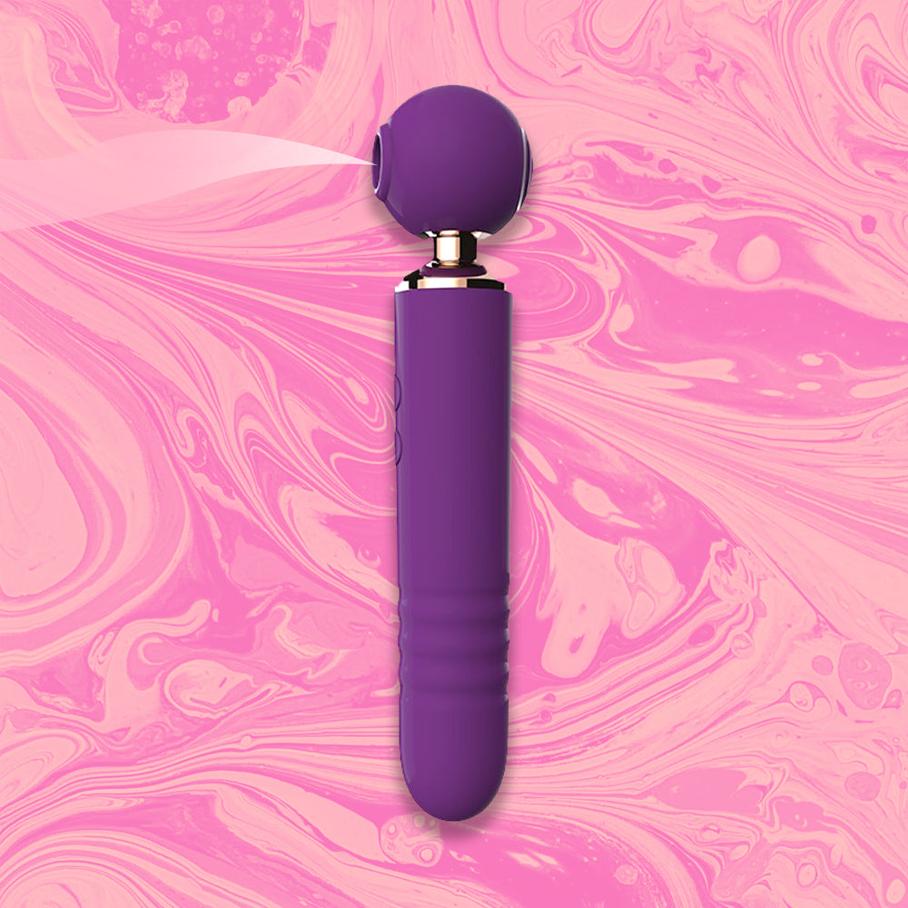 Ophelia Clitoris Sucking Thrusting Vibrator- 3 in 1 Sex Toy - Soft touch Silicone, 10 Vibration patterns, 10 suction patterns, 10 thrusting patterns - waterproof & USB rechargeable in colour purple