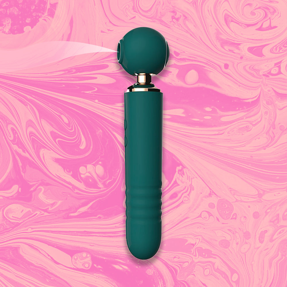 Ophelia Clitoris Sucking Thrusting Vibrator- 3 in 1 Sex Toy - Soft touch Silicone, 10 Vibration patterns, 10 suction patterns, 10 thrusting patterns - waterproof & USB rechargeable in colour green