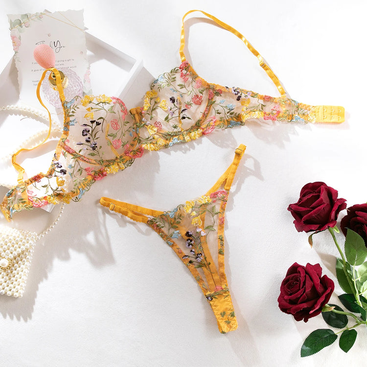 Aurelia bra & thong lingerie set summer yellow