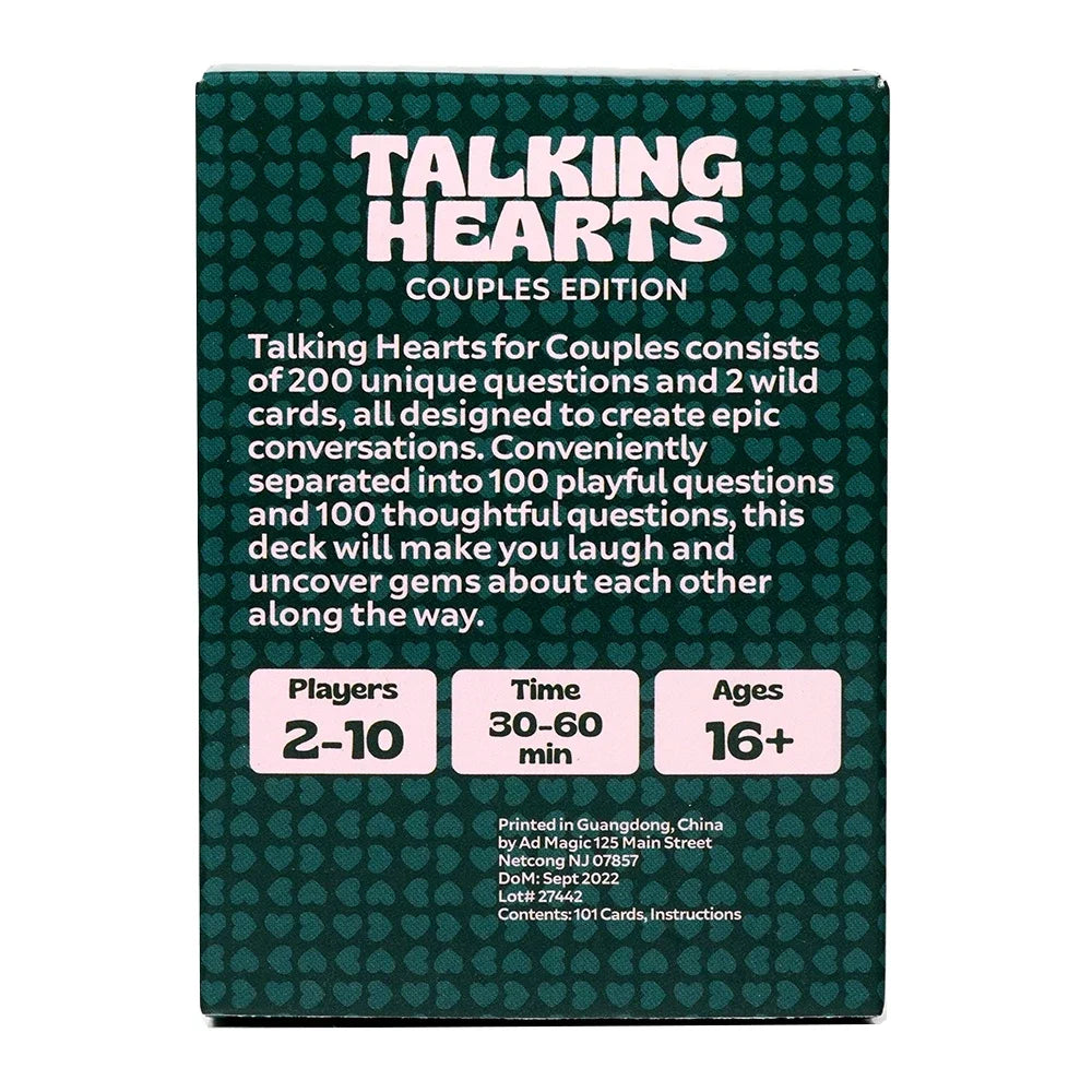 Talking Hearts Couples Edition Card Game Back of packet